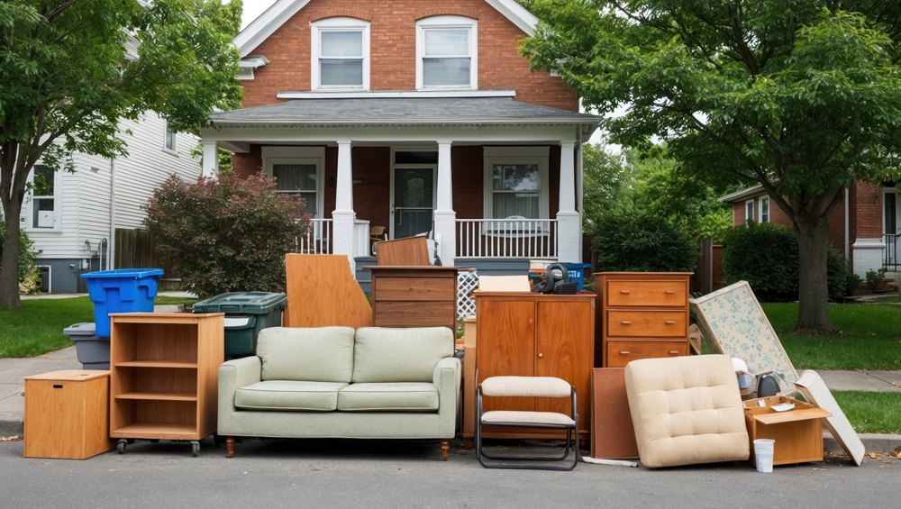 Furniture-Removal-Barrie-1 Curbside furniture disposal in a residential neighborhood, perfect for spring cleaning
